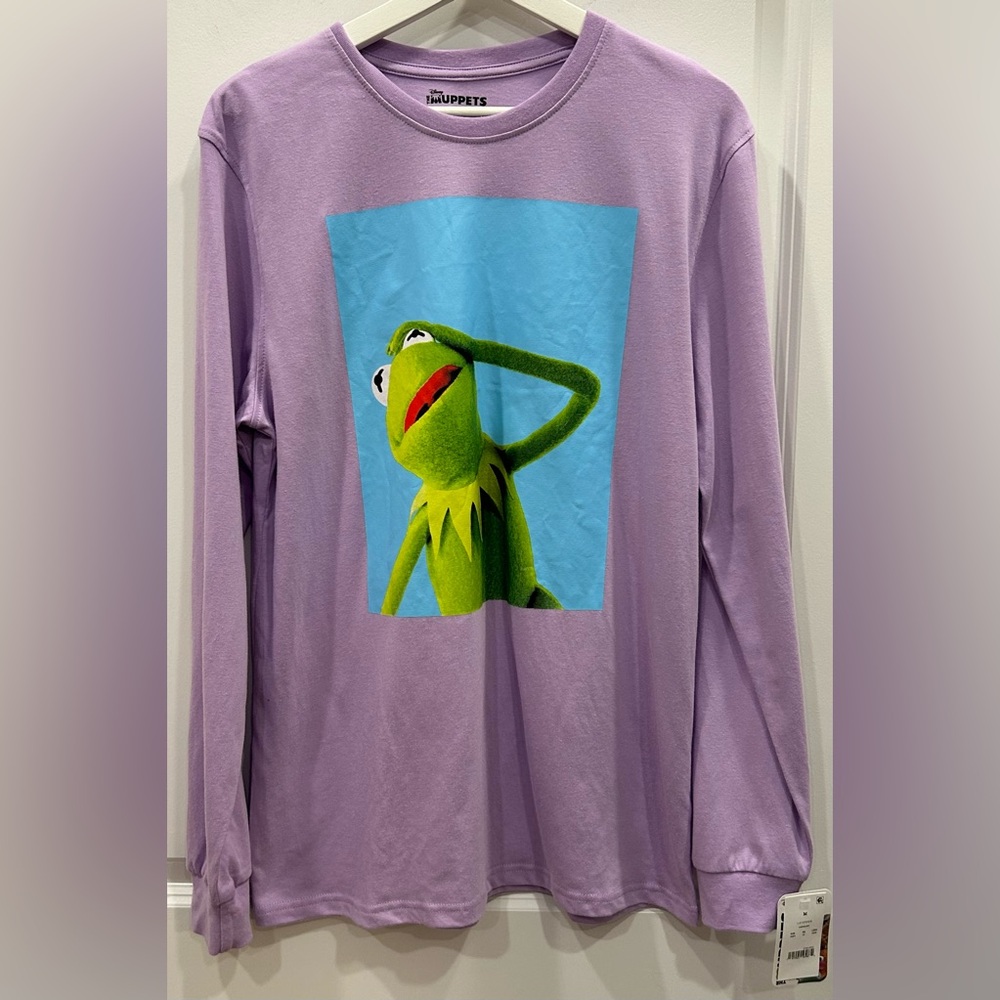 Muppets Kermit the Frog Men’s Long Sleeve T Shirt Purple Size M NWT